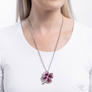 Elegant Silver and Pink Pendant Necklace and Earring Set